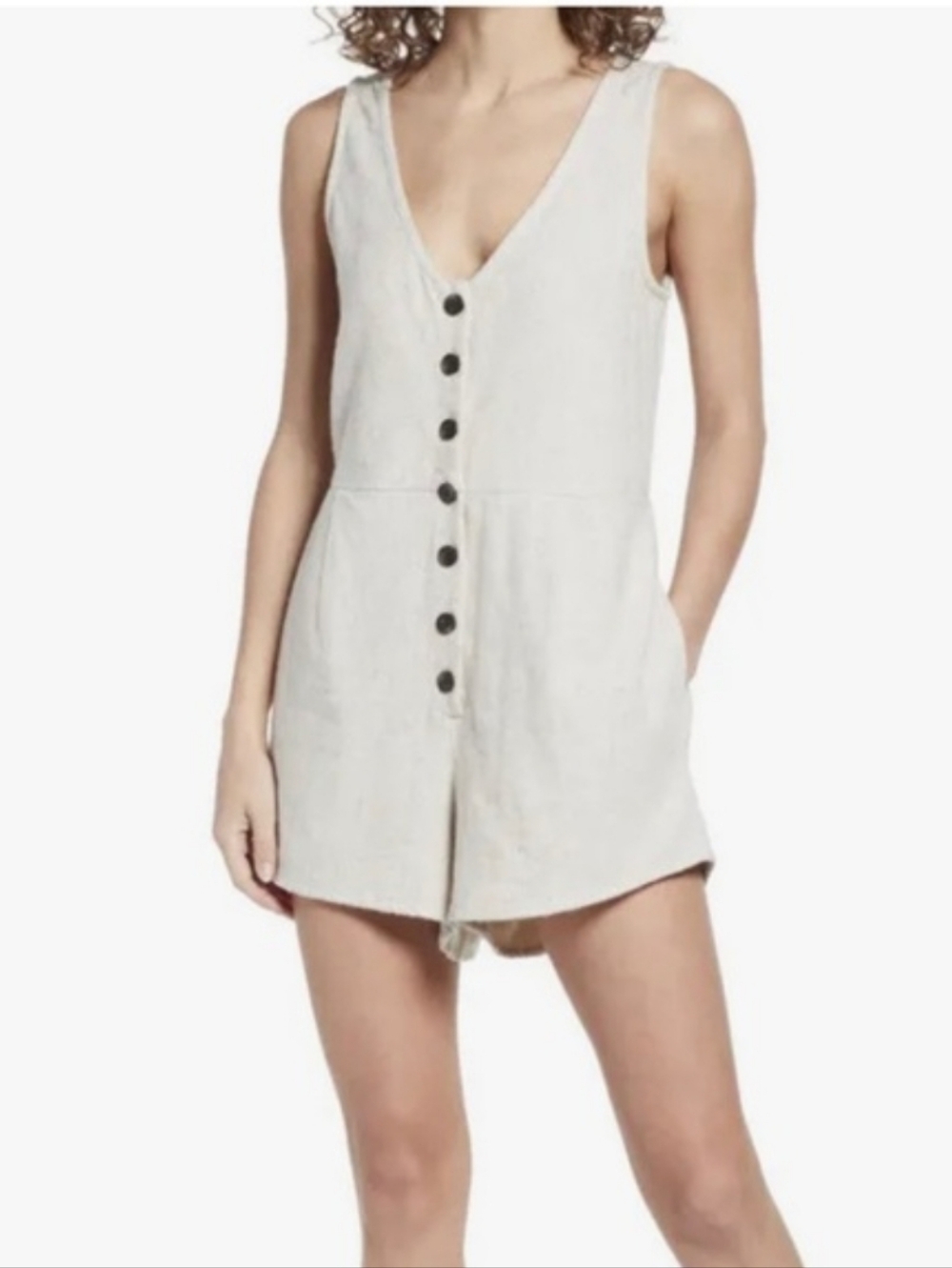 Madewell Sleeveless V-Neck  Romper in Oatmeal
